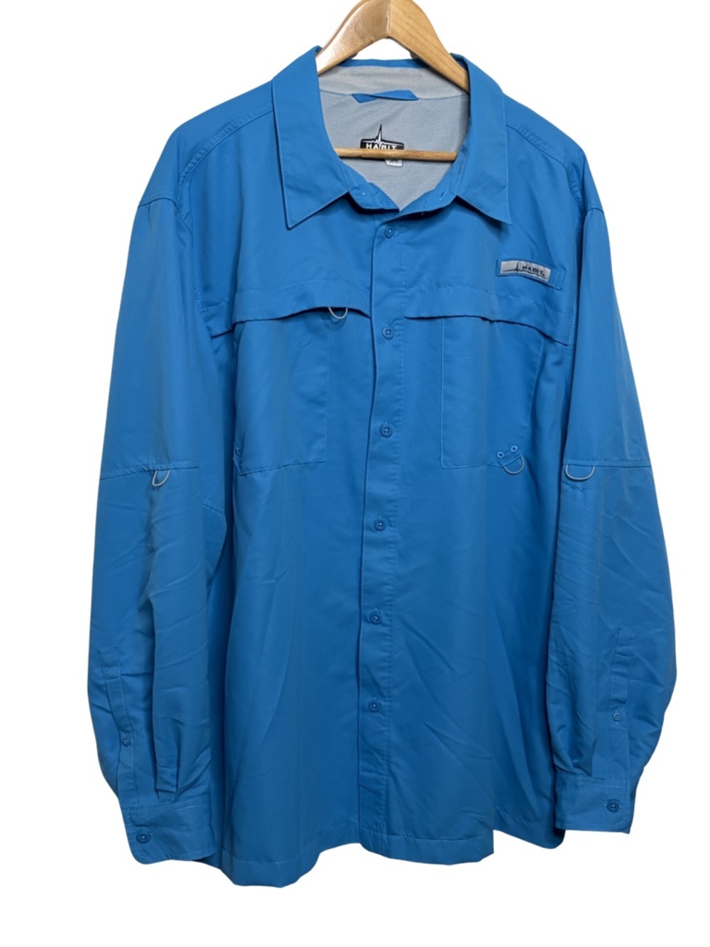 Habit‎ Mens 2XL Fishing Shirt Blue Vented UPF 40+ Long Sleeve Outdoor Button Up